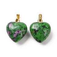 Natural Ruby in Zoisite Pendants, with Golden Tone Brass Findings, Heart Charm, 18x15~15.5x6~8mm, Hole: 6x3mm(G-I311-A38-G)