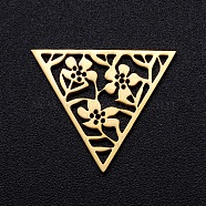 201 Stainless Steel Filigree Joiners Links, Laser Cut, Triangle with Flower, Golden, 17x20x1mm(STAS-S105-JN904-2)
