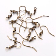 50Pcs Iron Earring Hooks, Ear Wire, with Horizontal Loop, Cadmium Free & Nickel Free & Lead Free, Antique Bronze, 18x0.8mm, Hole: 2mm, 22 Gauge, Pin: 0.6mm(IFIN-YW0001-35AB-NF)