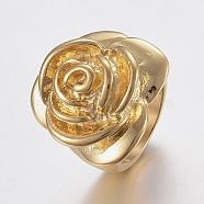 Ion Plating(IP) 304 Stainless Steel Wide Band Finger Rings, Flower, Golden, Size 6, 16mm(RJEW-H125-26G-16mm)