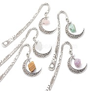 Mixed Natural Gemstone Raw Beads Bookmarks, Hook Bookmark, Moon Pendant Book Marker, 122mm(AJEW-JK00201)