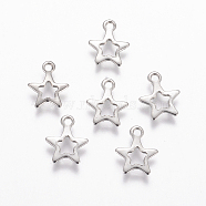 201 Stainless Steel Charms, Star, Stainless Steel Color, 10.5x9x0.8mm, Hole: 1mm(STAS-F039-51-P)