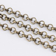 Iron Rolo Chain, Unwelded, with Spool, Cadmium Free & Nickel Free & Lead Free, Antique Bronze, 4x1mm, about 164.04 Feet(50m)/roll(CH-S078-AB-FF)