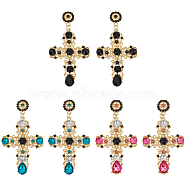 3 Pairs 3 Colors Plastic Cross Dangle Stud Earrings, Golden Alloy Long Drop Earrings, Mixed Color, 85x46mm, 1 Pair/color(EJEW-AN0004-63)