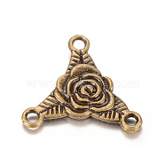 Tibetan Style Alloy Chandelier Component Links, 3 Loop Connectors, Triangle with Flower, Cadmium Free & Nickel Free & Lead Free, Antique Bronze, 19.5~20x21~21.5x3mm, Hole: 2mm(X-TIBE-Q064-20AB-NR)