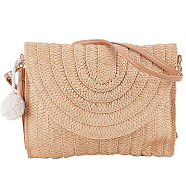 Women's Straw Knitted Bag, Summer Beach Purse Crossbody Bag, Boho Envelope Clutch Bag, with PU Leather Belt, Peru, 52cm(AJEW-WH0348-18)