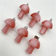 Cat Eye Pendants, with Stainless Steel Finding, Mushroom Charm, Pink, 20x15mm(FIND-SZC0010-583)