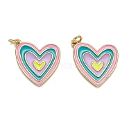 Brass Enamel Pendants, Long-Lasting Plated, Real 18K Gold Plated, with Jump Ring, Heart, Colorful, 22.5x20x2mm, Hole: 3mm(KK-B029-01G-A)