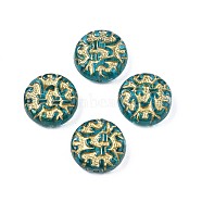 Plating Acrylic Beads, Metal Enlaced, Flat Round, Dark Turquoise, 14x5mm, Hole: 1.2mm, about 690pcs/500g(PACR-N008-023)