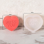 DIY Silicone Heart with Word Soap Molds, for Handmade Soap Making, Valentine's Day, White, 84x80x34mm(PW-WG13454-11)