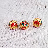 Brass Enamel Beads, Golden, Round, Elephant, 12mm(PW23030800988)
