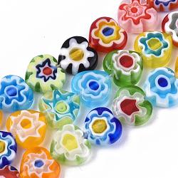 Handmade Millefiori Glass Bead Strands, Heart, Mixed Color, 10x10x3mm, Hole: 1mm, about 38pcs/strand, 13.78 inch(LAMP-J036-10x10mm-M)
