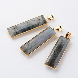 Faceted Rectangle Natural Labradorite Pendants, with Golden Tone Brass Findings, 43~47x12.5~13x6mm, Hole: 5x4mm(G-M294-08)