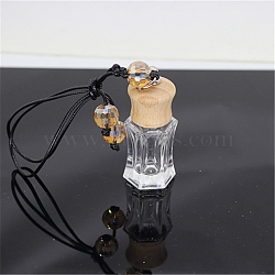 Empty Glass Perfume Bottle Pendants, Aromatherapy Fragrance Essential Oil Diffuser Bottle, with Coffee Color Cord, Car Hanging Decor, with Wood Lid, Hexagon, 5.36x2.7cm(PW22121511936)