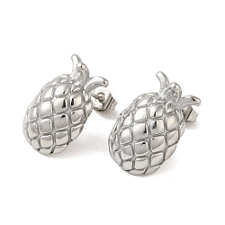 Non-Tarnish Pineapple 304 Stainless Steel Stud Earrings for Women, Stainless Steel Color, 20x13mm(EJEW-U003-21P)