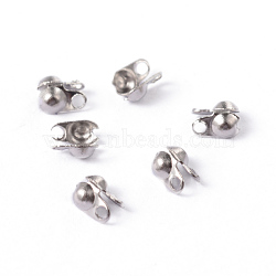 304 Stainless Steel Smooth Surface Bead Tips, Calotte Ends, Clamshell Knot Cover, Stainless Steel Color, 4x2mm, Hole: 1mm(STAS-G170-02P)
