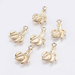 Brass Charms, Banana, Real 18K Gold Plated, 13x9x1mm, Hole: 1.5mm(KK-F740-37G)
