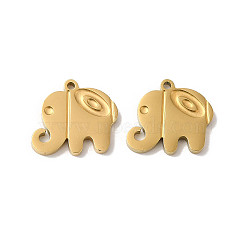 Manual Polishing 304 Stainless Steel Charms, Elephant Charm, Real 18K Gold Plated, 10.5x11.5x1.5mm, Hole: 1mm(STAS-P335-10G)