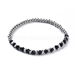 Glass Beads Stretch Bracelets, with Electroplate Non-magnetic Synthetic Hematite Beads and 304 Stainless Steel Beads, Stainless Steel Color, 2-1/4 inch(5.8cm)(BJEW-JB04410-03)