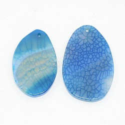 Natural Agate Gemstone Teardrop Pendants, Dyed, Royal Blue, 37~50x20~25x3~4mm(G-R164-05)