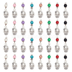 8 Sets Alloy Pendants, with ABS Plastic Imitation Pearl Beads, Antique Silver, Skull, Mixed Color, 40mm, Hole: 3mm, 8pcs/set(FIND-AR0003-74)