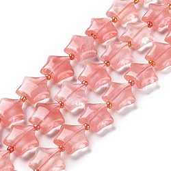 Cherry Quartz Glass Beads Strands, with Seed Beads, Star, 14~15.5x15~16x6.5~7mm, Hole: 1mm, about 24~25pcs/strand, 15.55''~15.95''(39.5~40.5cm)(G-NH0005-021)