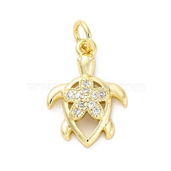 Brass Micro Pave Cubic Zirconia Pendants, Turtle with Starfish Charms, with Jump Ring, Real 16K Gold Plated, 17x12x3mm, Hole: 3.5mm(KK-D325-34G)