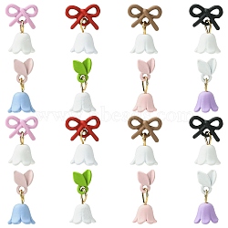 24Pcs 8 Colors Lily of the Valley Alloy Cabochons, Nail Art Decoration Accessories, Mixed Color, 15~16x8~10x7~8mm, 3pcs/color(MRMJ-CJ0001-30)
