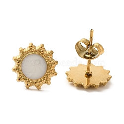 Ion Plating(IP) 304 Stainless Steel Flower Stud Earrings, wtih Enamel, Real 18K Gold Plated, 11mm(EJEW-C114-07B-G)