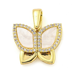 Brass  Micro Pave Clear Cubic Zirconia Pendants, with Acrylic, Butterfly, Real 18K Gold Plated, 14x16.5x3.5mm, Hole: 5x3.2mm(FIND-Z044-08G)
