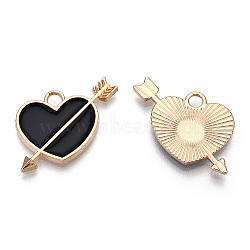 Light Gold Plated Alloy Pendants, with Enamel, Heart with Arrow, Black, 18x23.5x2mm, Hole: 2.5mm(ENAM-T009-35B)