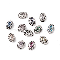 Eco-friendly Brass Micro Pave Cubic Zirconia Multi-strand Links, Rack Plating, Cadmium Free & Lead Free, Oval, Platinum, Mixed Color, 12x8x5mm, Hole: 1.2mm(KK-D076-01A-P)