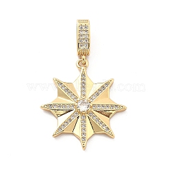 Rack Plating Brass with Cubic Zirconia Pendants, Long-Lasting Plated, Lead Free & Cadmium Free Charms, Snowflake, 28x24.5x4mm, Hole: 7.5x2.5mm(KK-Q017-05C-G)