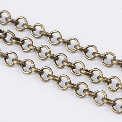 Iron Rolo Chain, Unwelded, with Spool, Cadmium Free & Nickel Free & Lead Free, Antique Bronze, 4x1mm, about 164.04 Feet(50m)/roll(CH-S078-AB-FF)