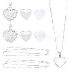 Alloy Rhinestone Pendant Necklaces, with Glass and Box Chains, Heart, Silver Color Plated, 24-1/4 inch(61.5cm)(NJEW-WH0008-01S)
