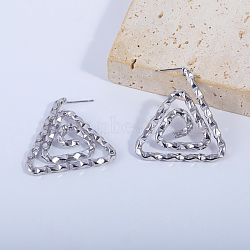 Triangle Spiral Pattern Brass Stud Earrings, Platinum, 33x33.8mm(FT5549)