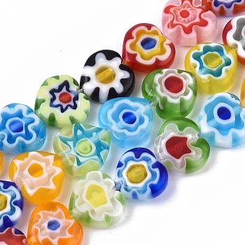 Handmade Millefiori Glass Bead Strands, Heart, Mixed Color, 10x10x3mm, Hole: 1mm, about 38pcs/strand, 13.78 inch
