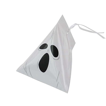 Halloween Cartoon Cardboard Candy Boxes, with Silk Ribbon, Triangle Snake Gift Box, for Halloween Party Supplies, WhiteSmoke, 9.4x8.4x8cm