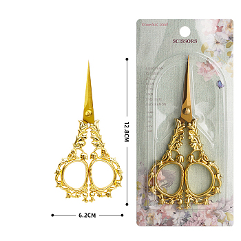Stainless Steel Scissors, Embroidery Scissors, Sewing Scissors, with Zinc Alloy Handle, Golden, 128x62mm