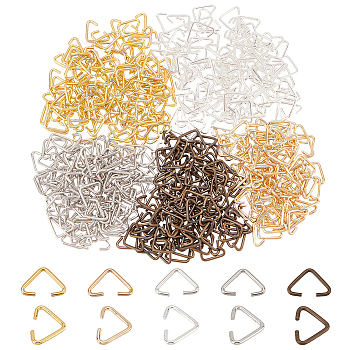 Elite 750Pcs 5 Colors Iron Triangle Rings, Buckle Clasps, Fit For Top Drilled Beads, Webbing, Strapping Bags, Mixed Color, 6x9x1mm, Inner Diameter: 5x7.5mm, 150pcs/color