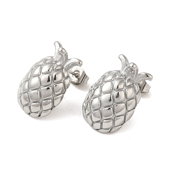 Pineapple 304 Stainless Steel Stud Earrings for Women, Stainless Steel Color, 20x13mm