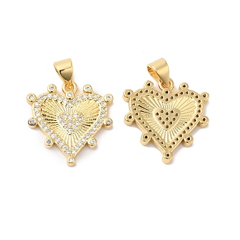 Brass Micro Pave Clear Cubic Zirconia Pendants, Heart, Real 16K Gold Plated, 18.5x18x2mm, Hole: 4x3.5mm