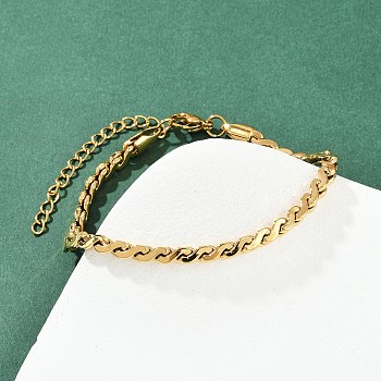 304 Stainless Steel Link Chain Bracelets for Women, PVD Vacuum Plating, Real 22K Gold Plated, 7-1/4 inch(18.3cm)