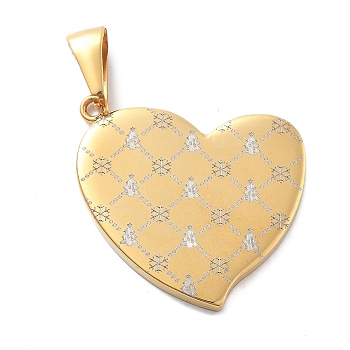 Christmas Ion Plating(IP) 304 Stainless Steel Pendants, Heart with Christmas Tree & Snowflake Charm, Real 14K Gold Plated, 32x30.5x3mm, Hole: 8x3mm