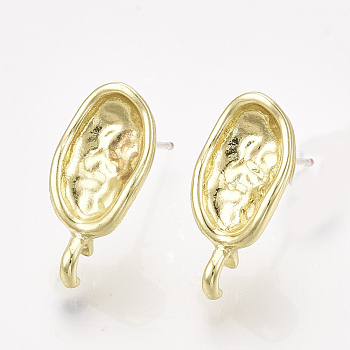 Alloy Stud Earring Findings, with Loop, Raw(Unplated) Pins, Oval, Light Gold, 19x9mm, Hole: 2mm