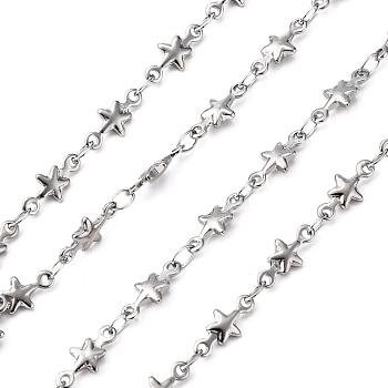 3.28 Feet 304 Stainless Steel Link Chains, Soldered, Decorative Star Chain, Stainless Steel Color, 5mm