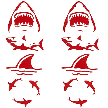 8Pcs 4 Styles PET Self-Adhesive Stickers, for Car Decorative Presents, Shark, Red, 84~102x43~93x0.2mm, 2pcs/style