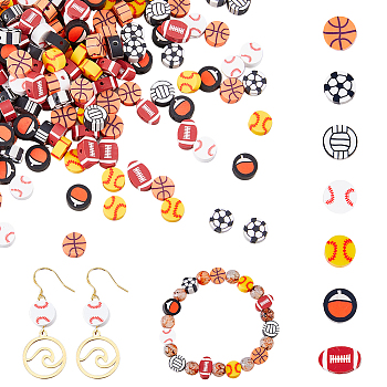 350Pcs 7 Style Handmade Polymer Clay Beads, Sports Goods, Mixed Shapes, 9.5~11.5x7~10x4~4.5mm, Hole: 1.8mm, 50pcs/style