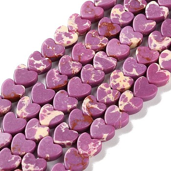 Dyed Synthetic Imperial Jasper Beads Strands, Heart, Purple, 6x6x3mm, Hole: 1mm, about 69~71pcs/strand, 14.57''~14.96''(37~38cm)