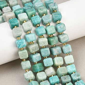 Natural Amazonite Beads Strands, Cube, with Seed Beads, 8~8.5x8x7~8.5mm, Hole: 0.8mm, about 39~40pcs/strand, 15.35~15.83''(39~40.2cm)